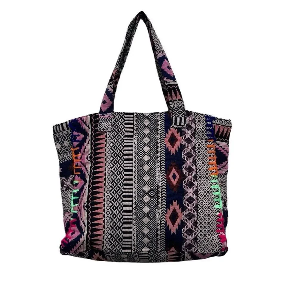 NWOT Boho Shoulder Tote Bag Women's Large Multicolor Aztec Tribal Ethnic Design